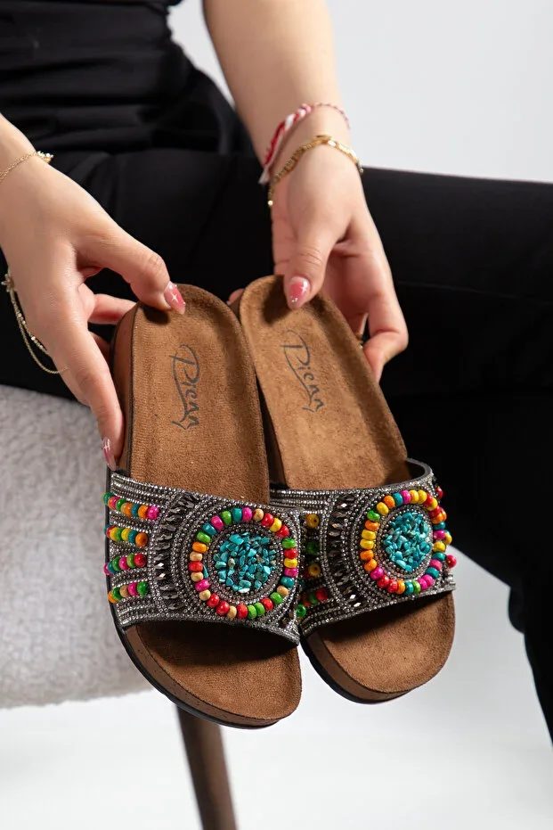 Pien Padded Anatomical Comfortable Stone Beaded Women's Slipper