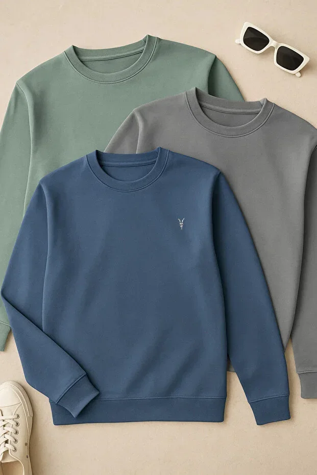 Men's Long Sleeve Basic Loose 3-Piece Sweatshirt