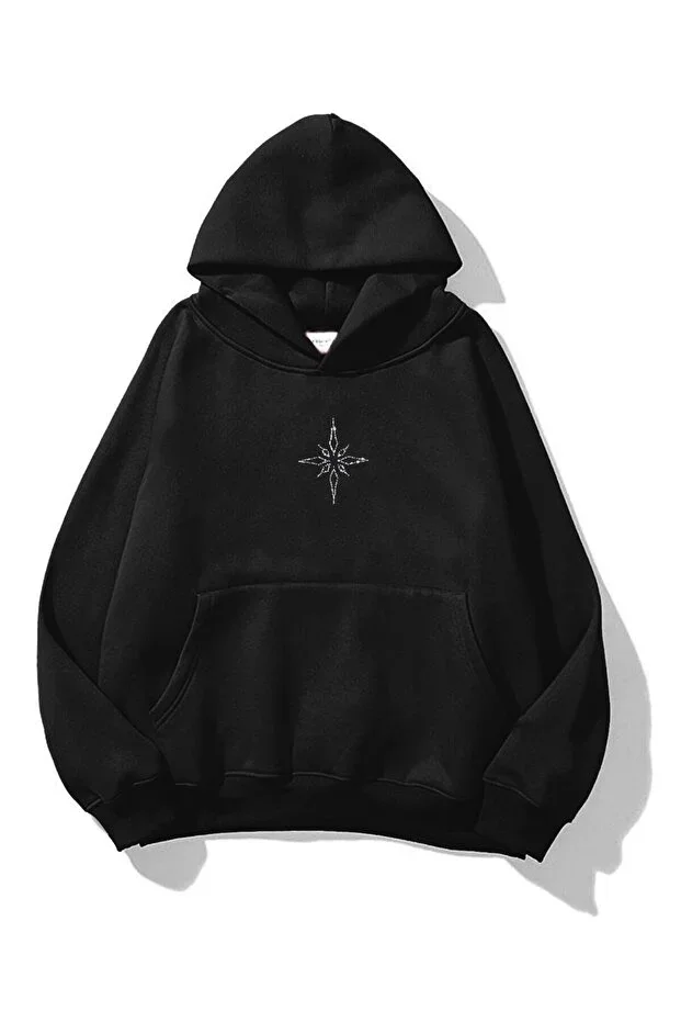 Unisex Compass Stone Print Sweatshirt Black