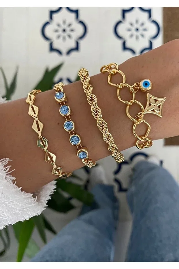 Turquoise Stone Four-Piece Set Bracelet