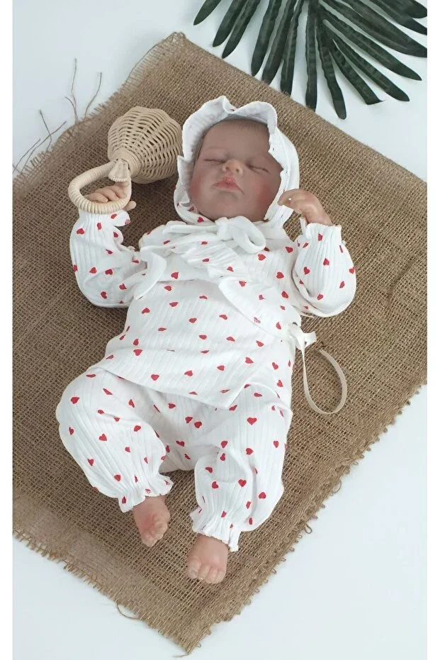 %100 Cotton 5-piece Red Heart Ruffled Lora Hat Baby Hospital Exit Set