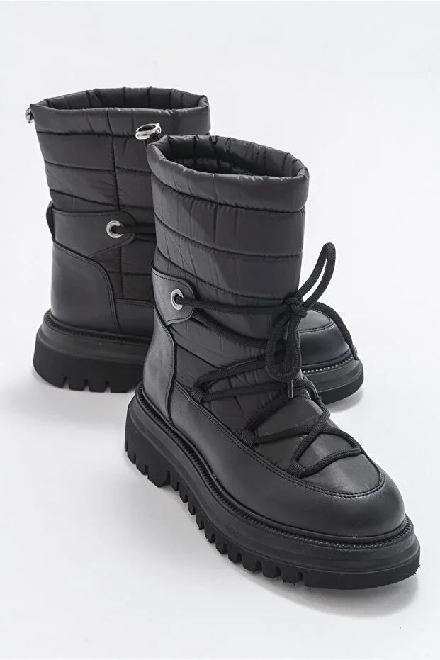 LuviShoes Weld Black Leather Women's Snow Boot