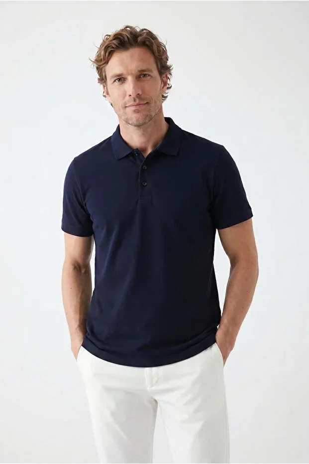 Polo Neck Regular Fit Embroidered Cotton T-Shirt