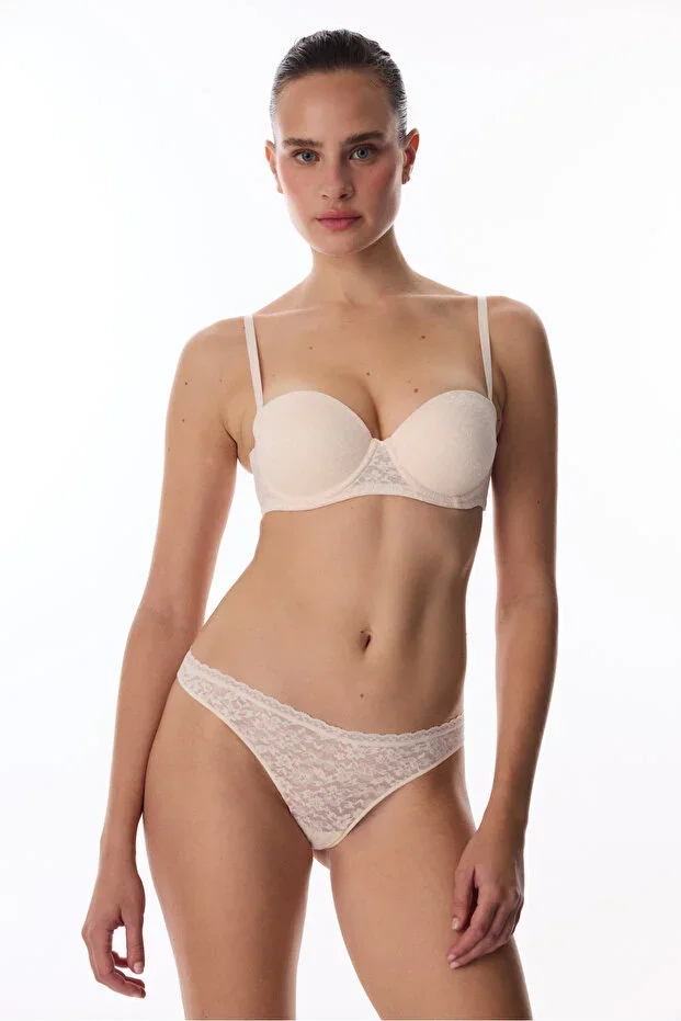 Bej Pop Up Padded Lace Bra