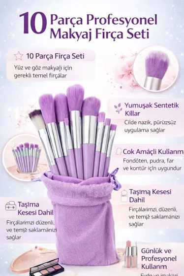 Bagged PURPLE Makeup Brush Set - 10 brushes set