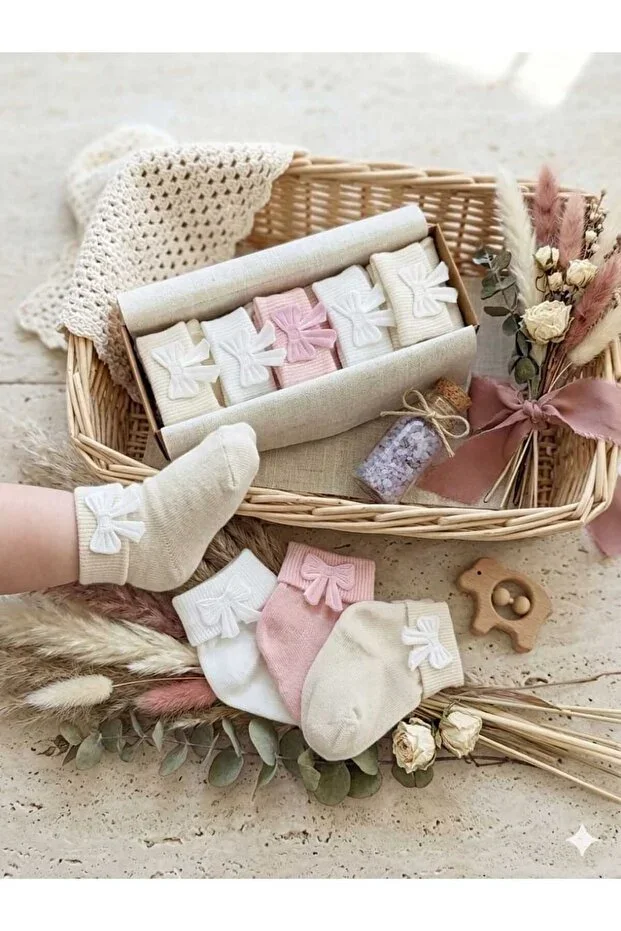 5 Pairs Baby Girl Socks with Bow Gift Box 0-2 Years
