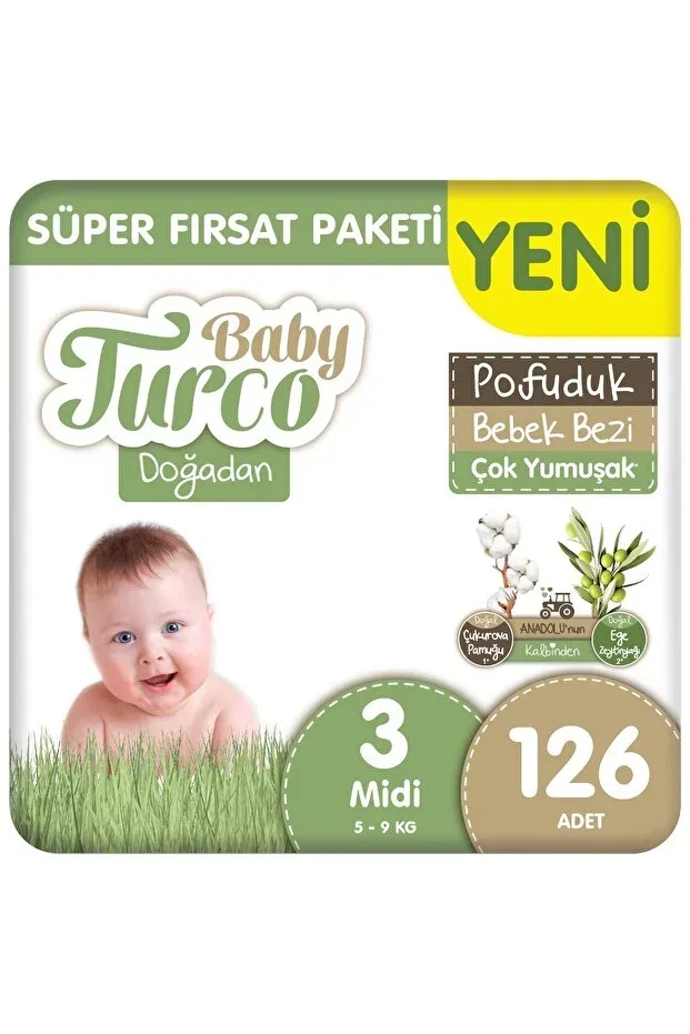 Doğadan Süper Fırsat Paketi Pofuduk Baby Diaper Size 3 Midi 126 Pieces