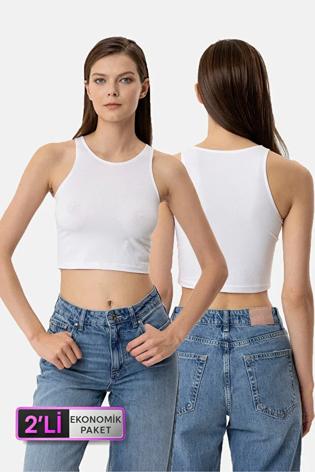 2'li Ekonomik Paket 1210 Jesse Pamuklu Kalın Askılı Crop Atlet