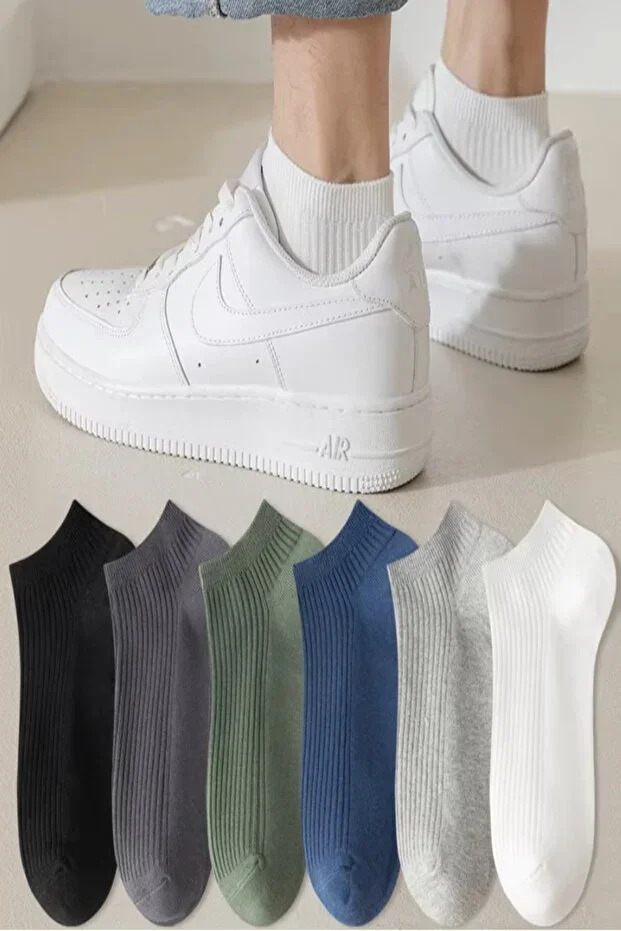 6 Pairs Cotton Striped Ribbed Ankle Socks Multi-Color Comfort Set