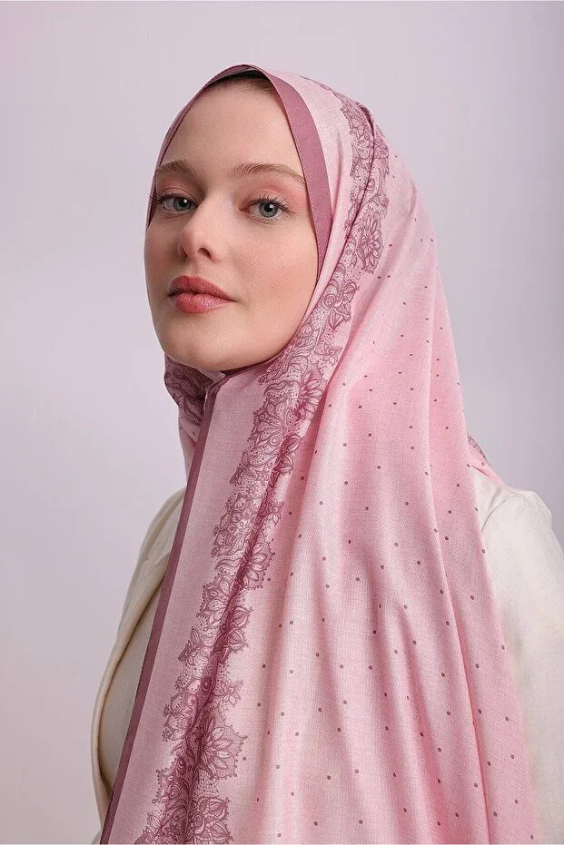Lace Dot Pattern Single-Sided Scarf - Pink