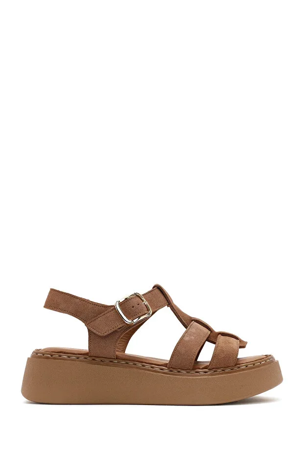 Women's Dark Powder Blue Ankle Strap Thick Sole Suede Leather Comfort Sandals 26SFD341610