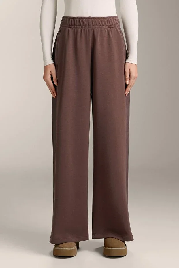 Oysho Brushed modal ribbed straight wide-leg trousers