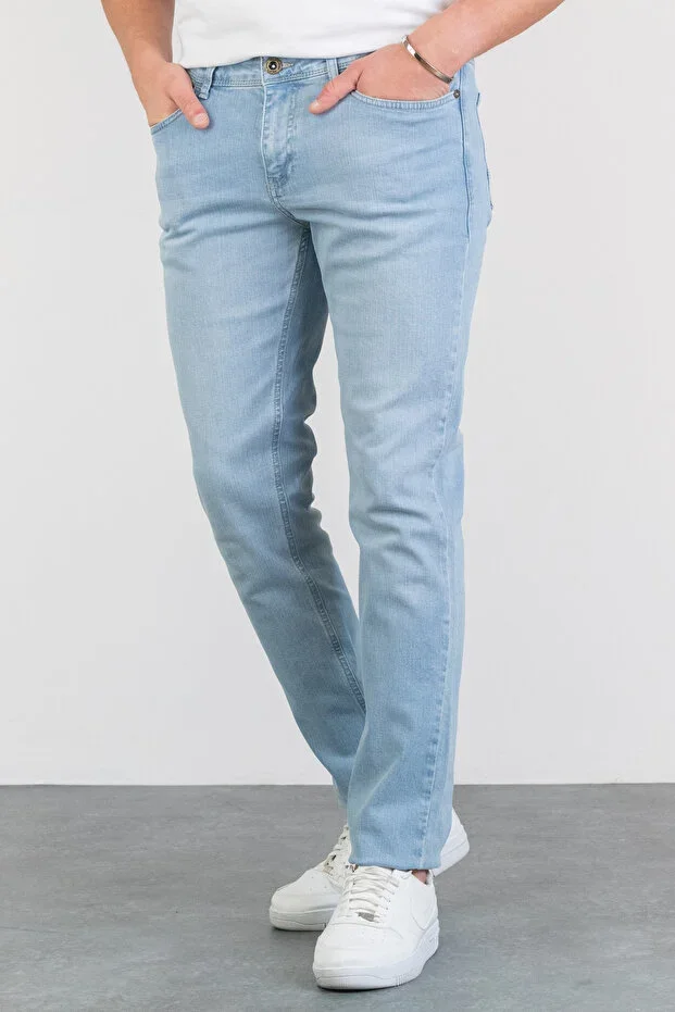 Men's Light Blue Stone Washed Slim Fit Stretch Denim Jeans HLTHE001956-A