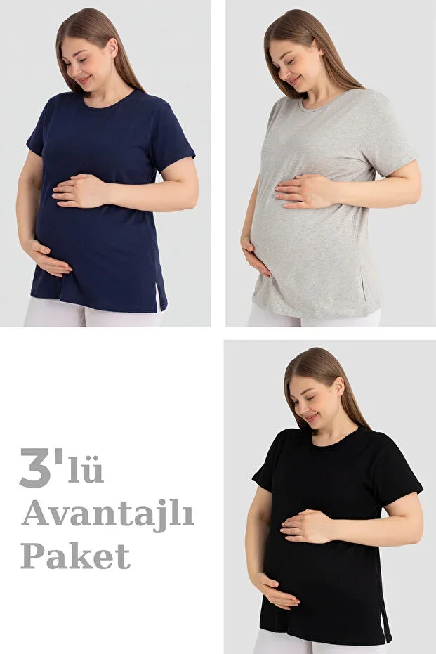 Cotton Short Sleeve Maternity T-Shirt 3-Pack – Soft and Comfortable Maternity Wear