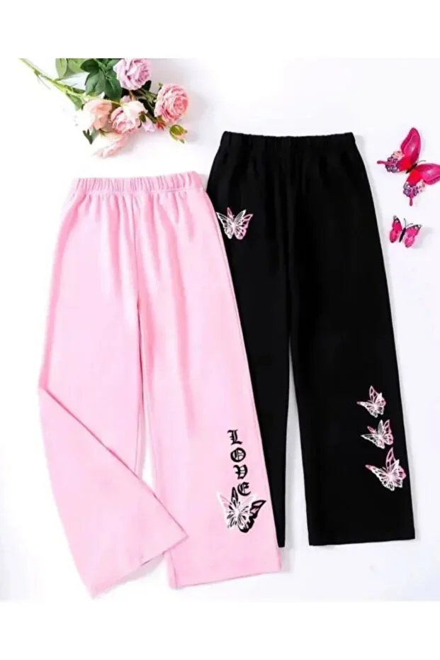 2-Piece Butterfly Print Pink Black Tracksuit Set