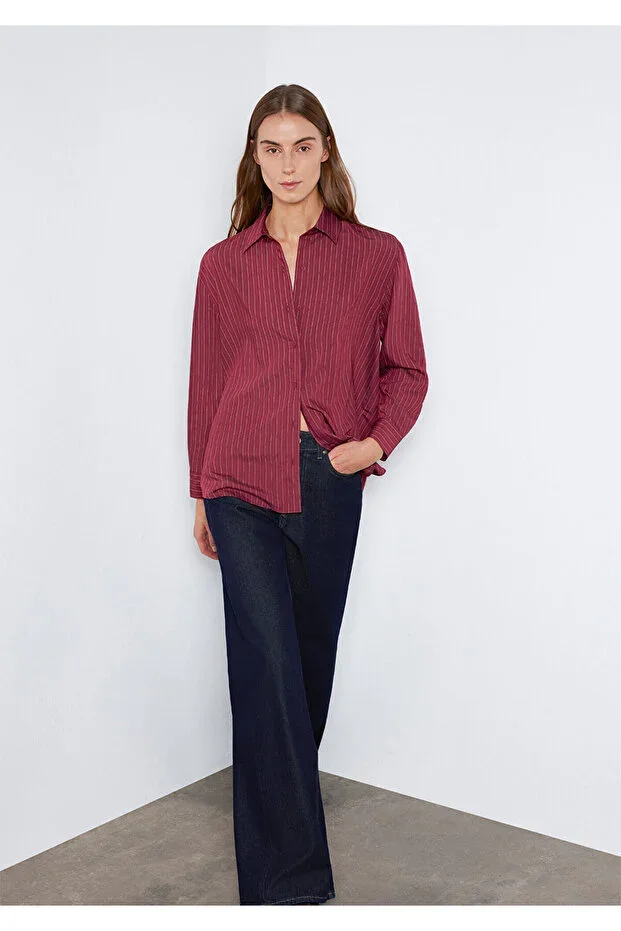 Striped Burgundy Shirt Loose Fit / Loose Comfortable Cut 1210683-91379