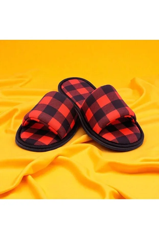 Men's Lumberjack Pattern Open Front Soft Sole Slippers