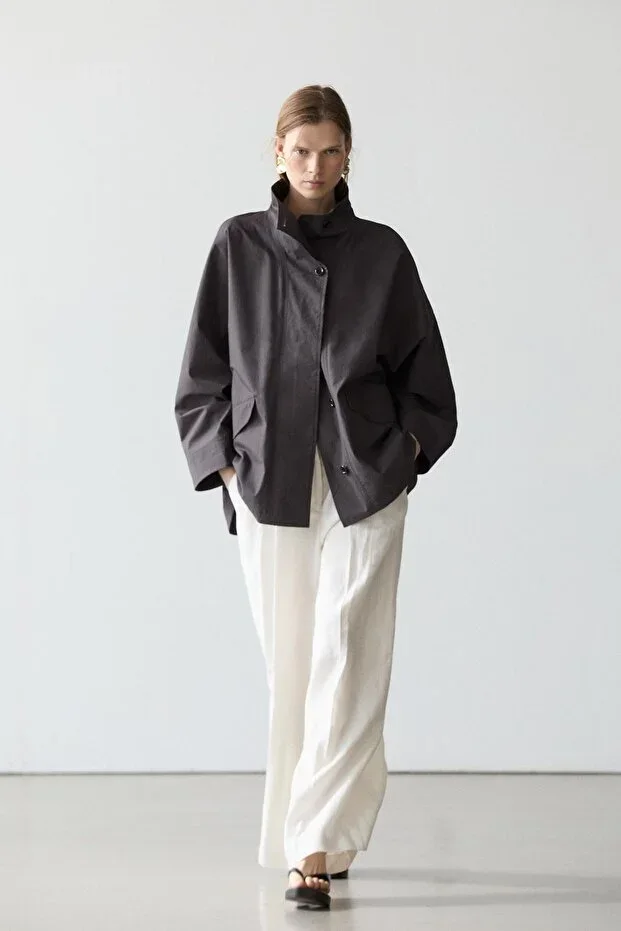 Short cotton cape jacket