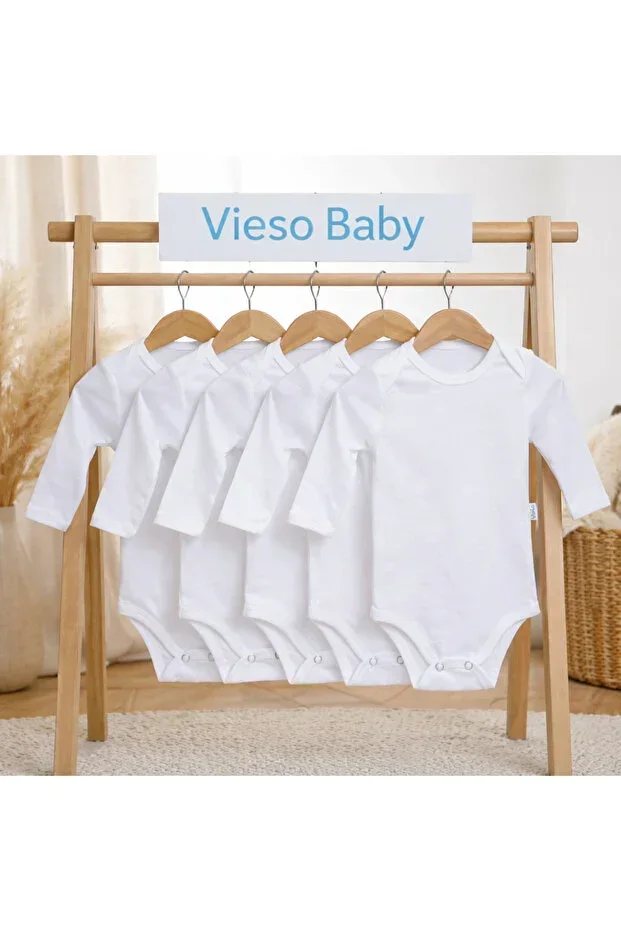 5 Piece Long Sleeve Snap Baby Girl Boy Bodysuit Envelope Neck