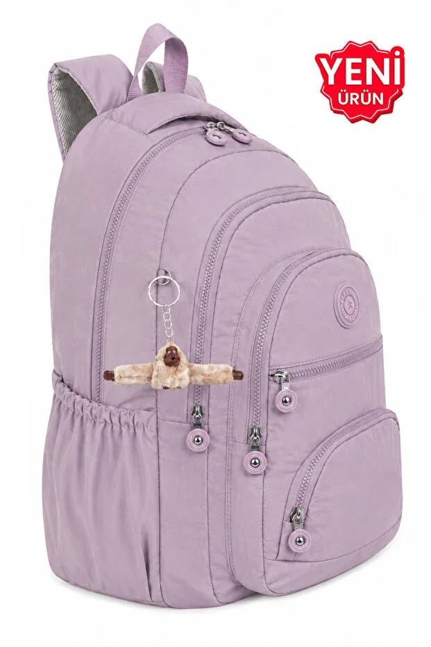 Luxury and Multi-Pocket Waterproof Crinkle School Backpack, Crinkle Backpack Monkey Keychain Gift