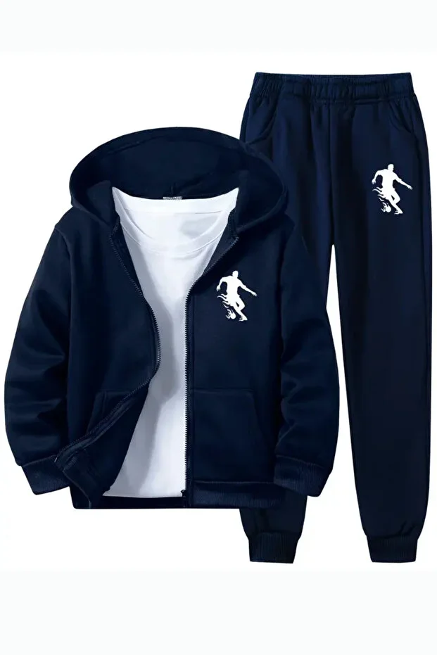 Merry Store Boys' Zip-Up Top and Bottom Tracksuit Set with Football Character Print