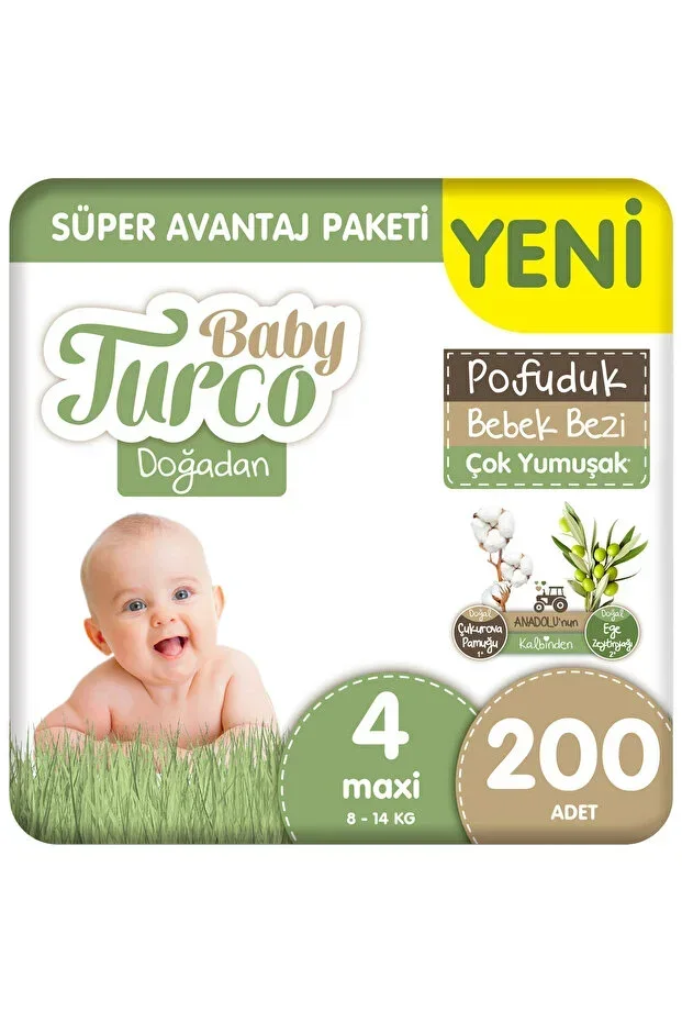 Doğadan Süper Avantaj Paketi Pofuduk Baby Diaper Size 4 Maxi 200 Pieces