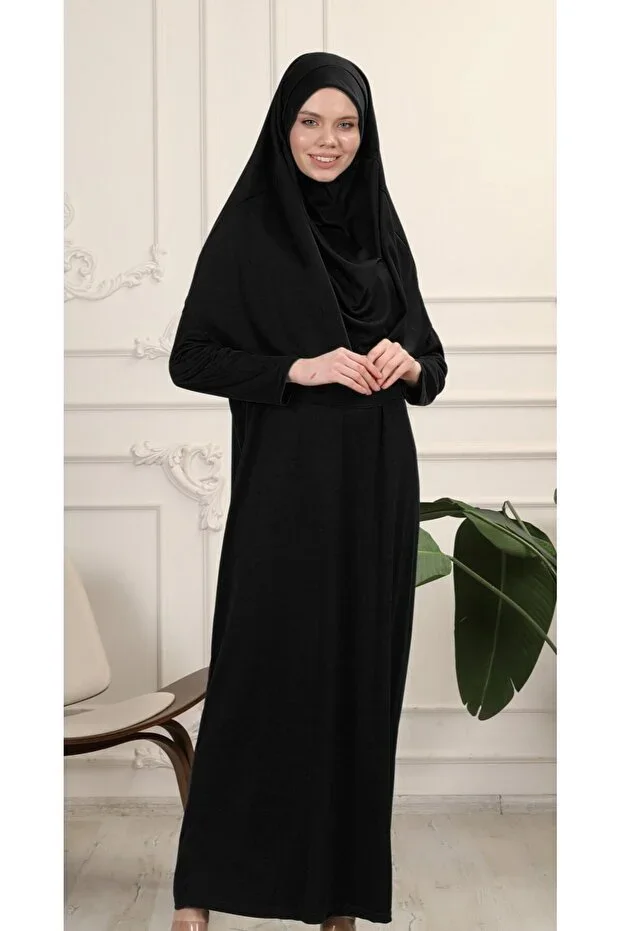 Transacoustic Black One-Piece Easy-to-Use Self-Headscarfed Prayer Dress