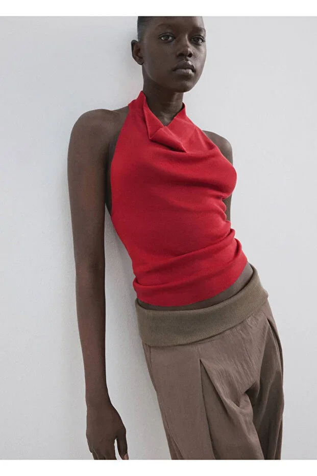 MANGO Halter neck lyocell blouse