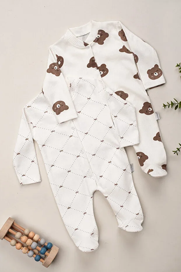 Baby Boys 2-Piece 100% Cotton Footed Printed Newborn Romper Set 0-3 Months