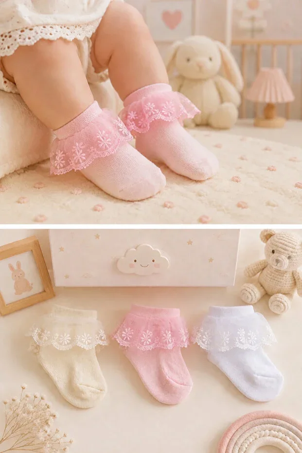Organic Cotton 3-Pack Baby Tulle Socks