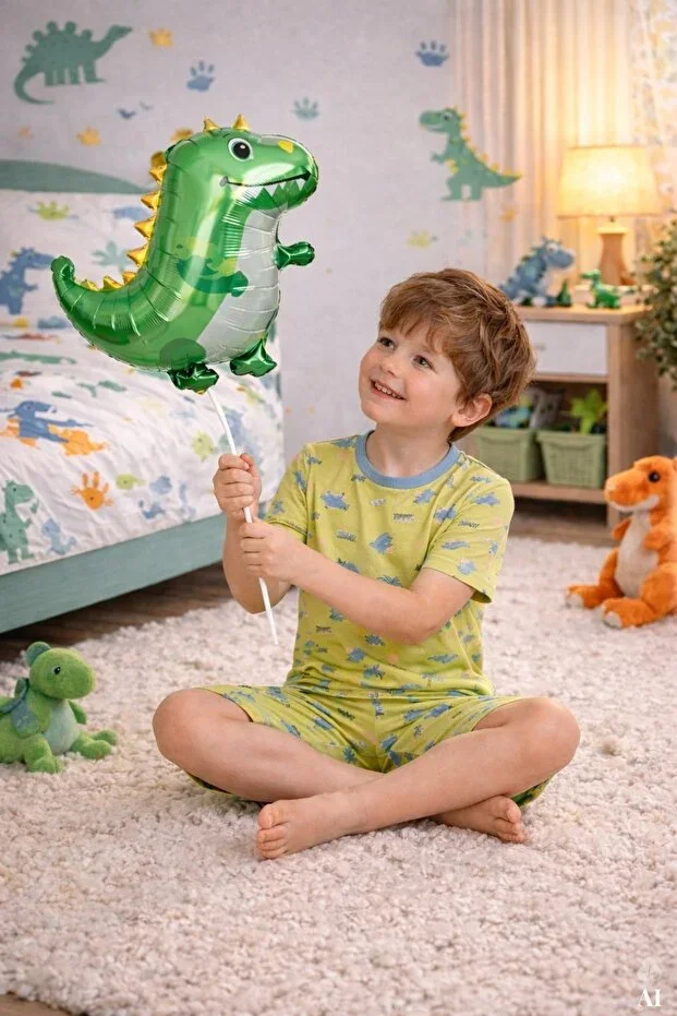 Boys Cotton Striped Printed Short Sleeve Pajama Set