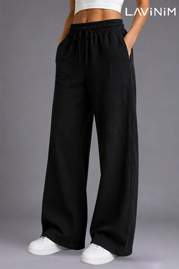 LAVİNİM Women's Wide Leg Linen Trousers