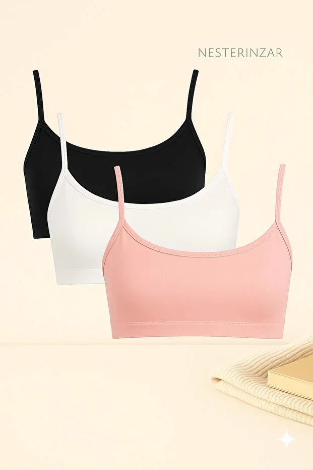 Women's 3-Piece String Strap Padded Sports Bra Half Tank Top