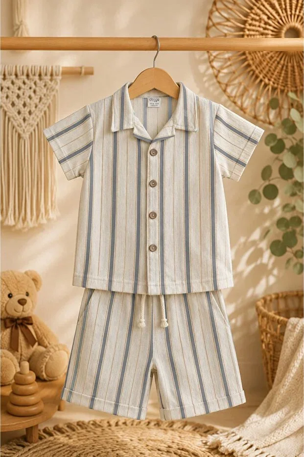 Linen Shirt Collar Striped Linen Suit