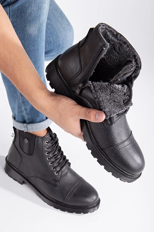 By Oxford Fur Lined Guaranteed Rubber Sole Men's Black Guaranteed Casual Cold and Waterproof Comfortable Mid Boot