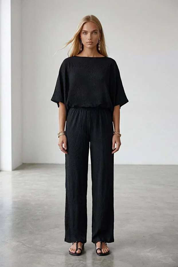 Black Back Tie Bürümcük Jumpsuit Alc-X15481