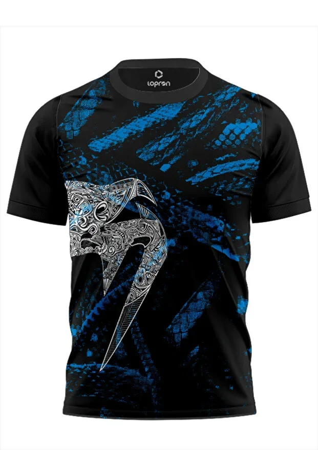 Blue Snake Pattern Training Jersey Gym UFC t-shirt Snake T-shirt