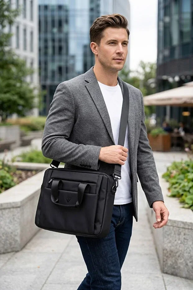 71468 Shoulder Strap Document Bag with Laptop Compartment Laptop Bag BLACK