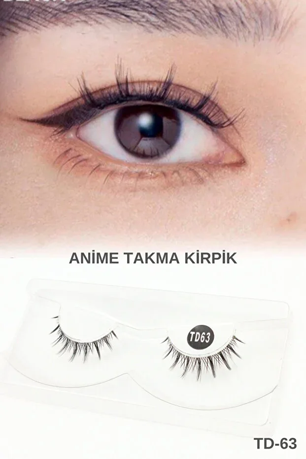 Anime False Eyelashes - Transparent Base Full Length Natural Silk False Eyelashes (1 Pair) No: TD-63