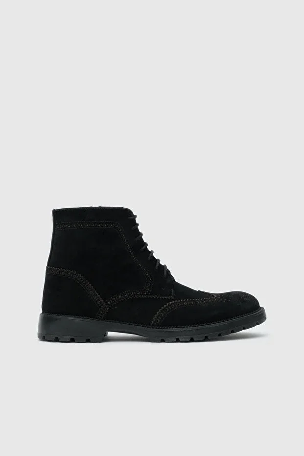 Black Genuine Leather Men's Classic Boots [052160]