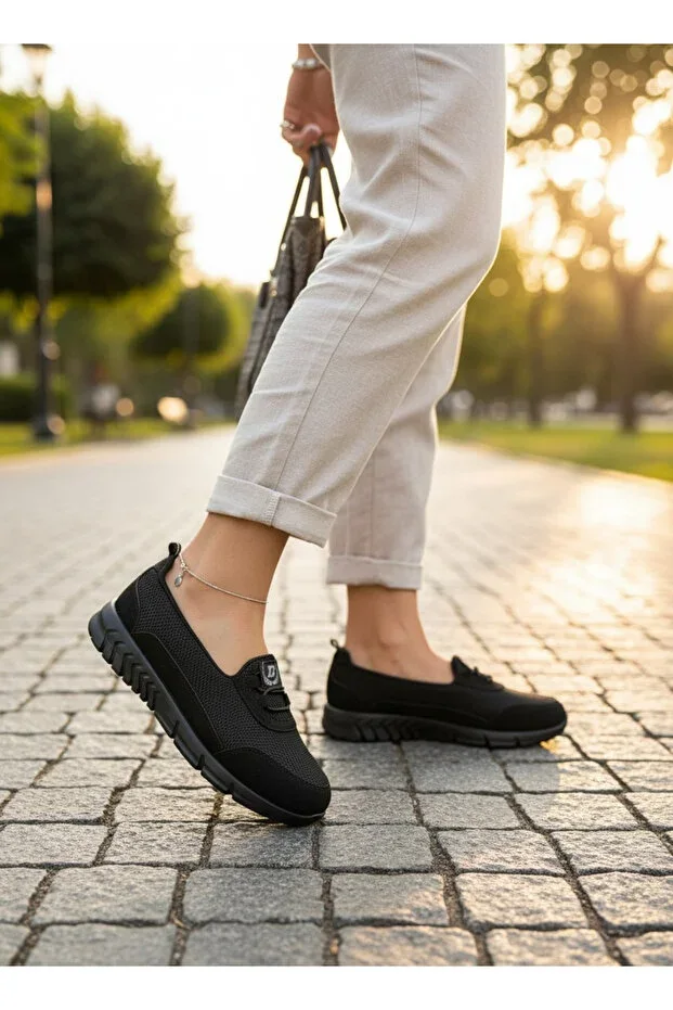 WOMEN'S BLACK LIGHTWEIGHT COMFORT ORTHOPEDIC SIZES 37-42 MOTHER LOAFERS DAILY WALKING SHOES