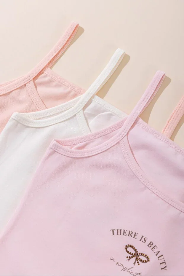 Girls Cotton Thin Strap Colored Print Classic Undershirt 3-Pack 4716 Colored