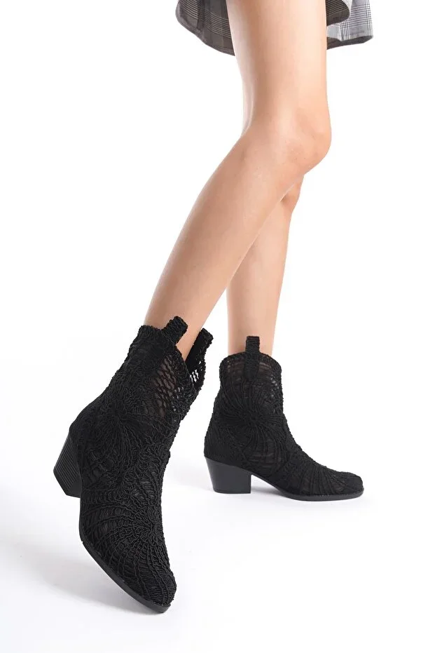 Women's Black Knit Western Summer Boot Un004-0400