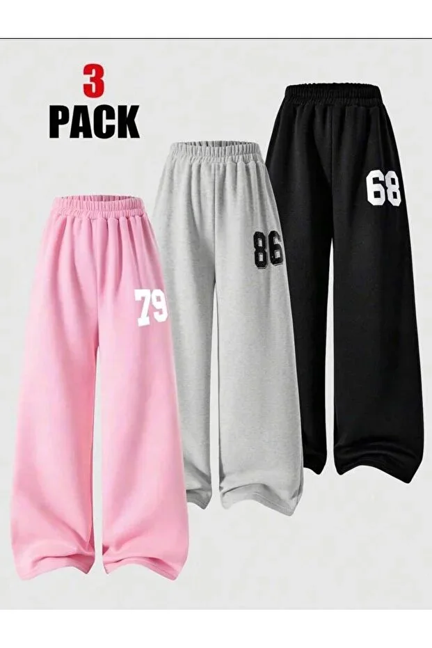 GIRLS THREE-PACK BAGGY FIT SWEATPANTS PINKBLACKGRAY