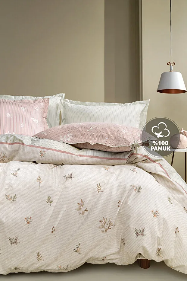 Teny Double Size Ranforce Duvet Cover Set - Beige