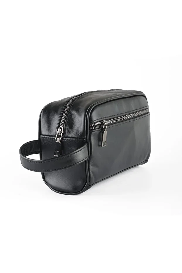 Genuine Leather Black Men's Handbag - Travel Bag - Cosmetic Bag - Toiletry Bag