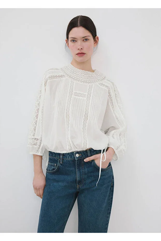 MANGO Embroidered ajur knit blouse