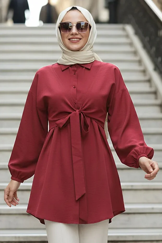 N.S NEVA STYLE Buttoned Burgundy Modest Tunic 20316BR