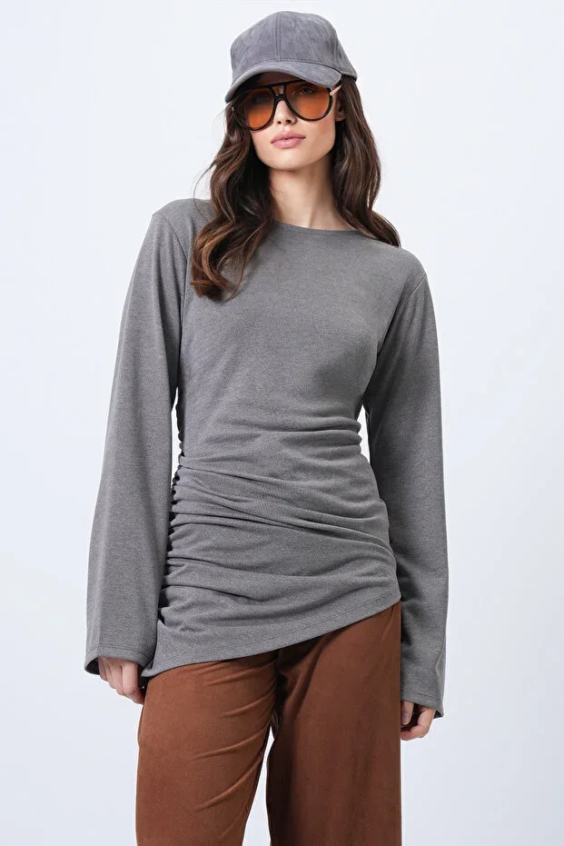 Women's Mink Round Neck Asymmetric Cut Long Tunic ALC-X14705