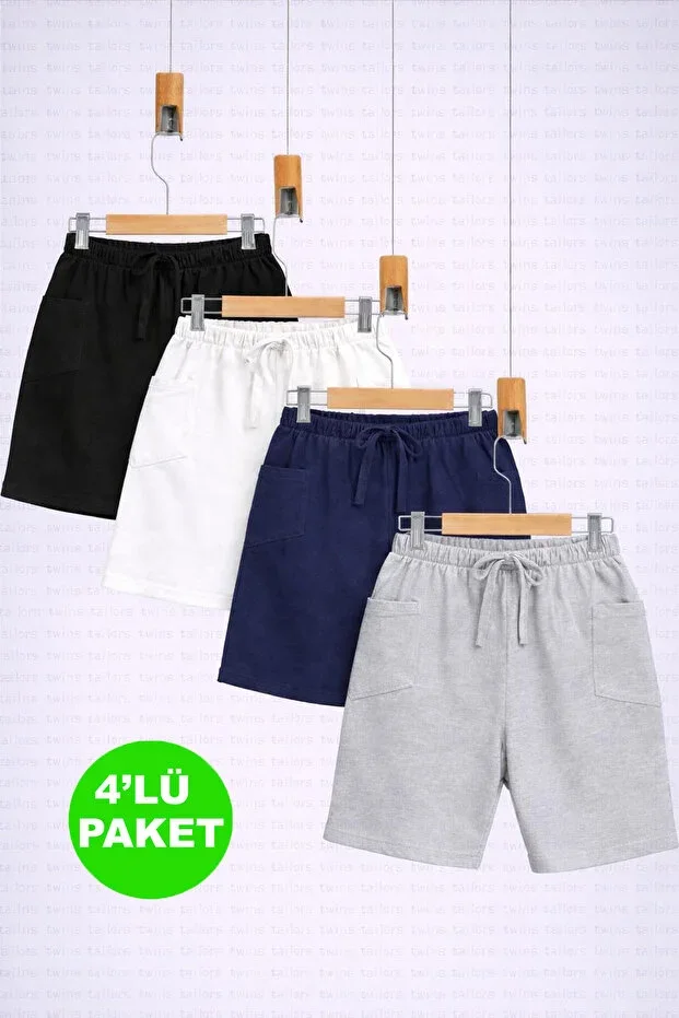 Cotton Kids Short Shorts 4-Pack White-Gray-Black-Navy Unisex